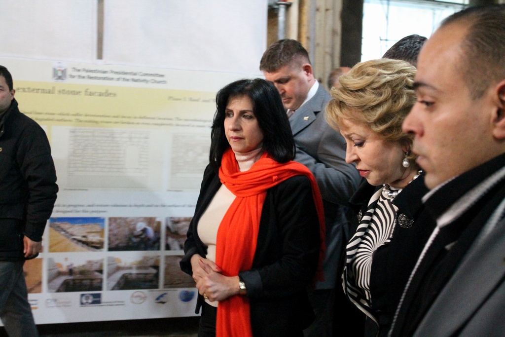 رئيسة بلدية بيت لحم تشارك في إستقبال رئيسة مجلس الشيوخ الروسي وتشكر بلادها على دعم المشاريع في بيت لحم 