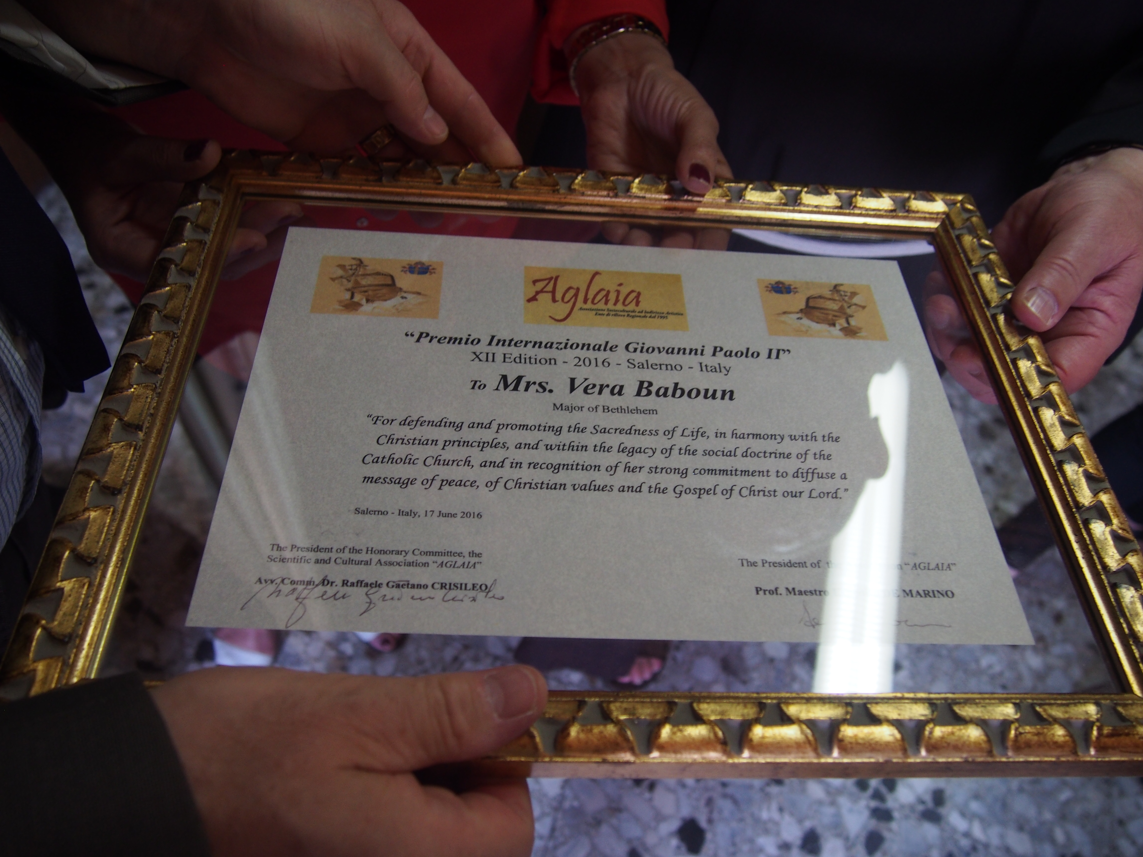 مؤسسة AGLAIA الإيطالية تكرم بابون بجائزة يوحنا بولس الثاني العالمية 