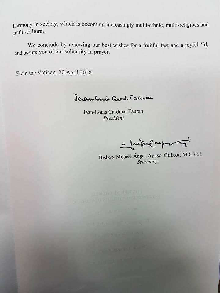 Message for the Month of Ramadan and Eid Al-Fitr - Pontifical Council for Interreligious Dialogue 2018