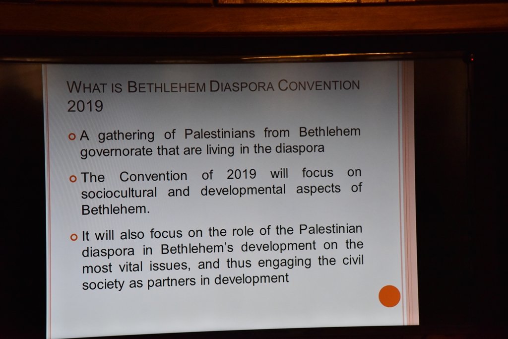 A meeting held in Bethlehem Municipality to talk about the Bethlehem District Diaspora Convention