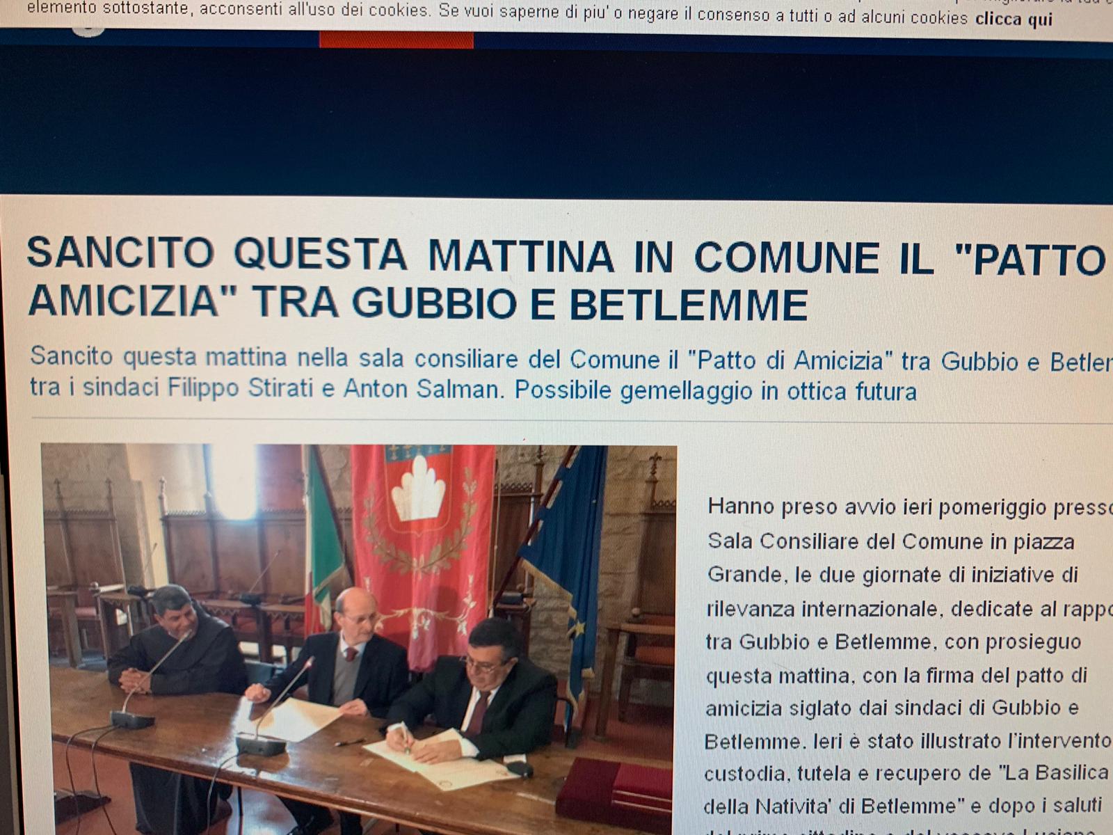 بلديتا بيت لحم وجوبيو الإيطالية توقعان على إتفاقية صداقة