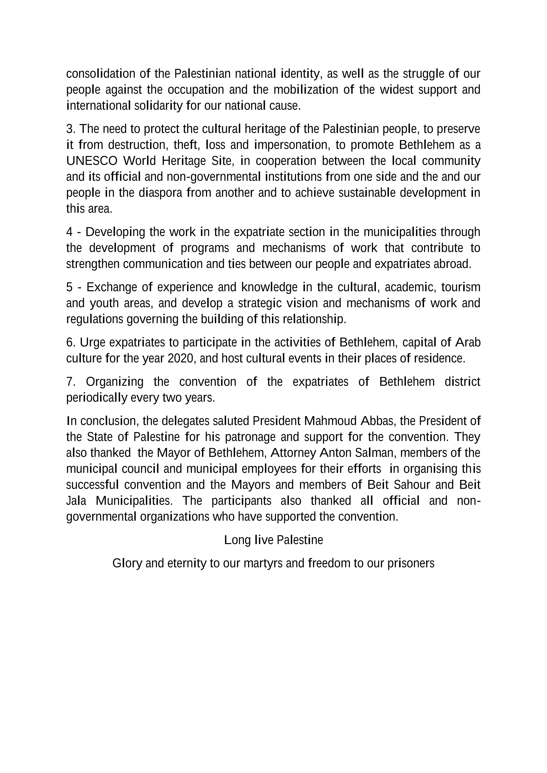 The Final Statement of Bethlehem District Diaspora Convention II
