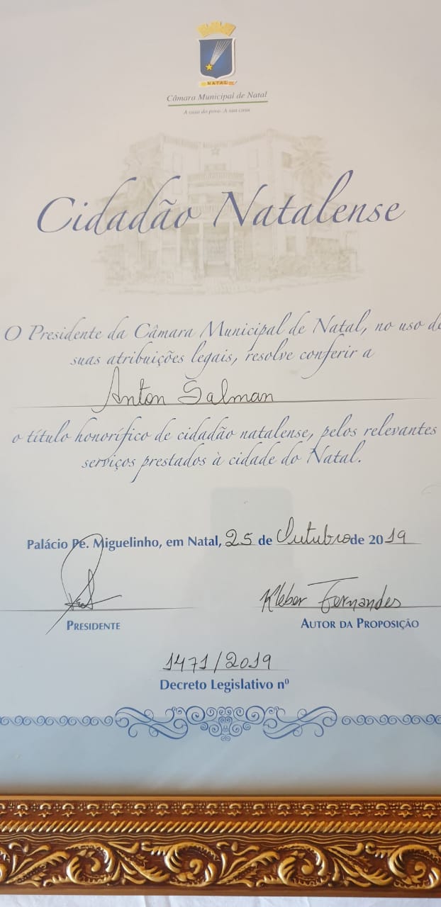 بلدية ناتال البرازيلية تمنح رئيس بلدية بيت لحم مواطنة شرف لدوره في بناء جسور التواصل بين المدينتين وعمله على تعزيز علاقات الأخوة