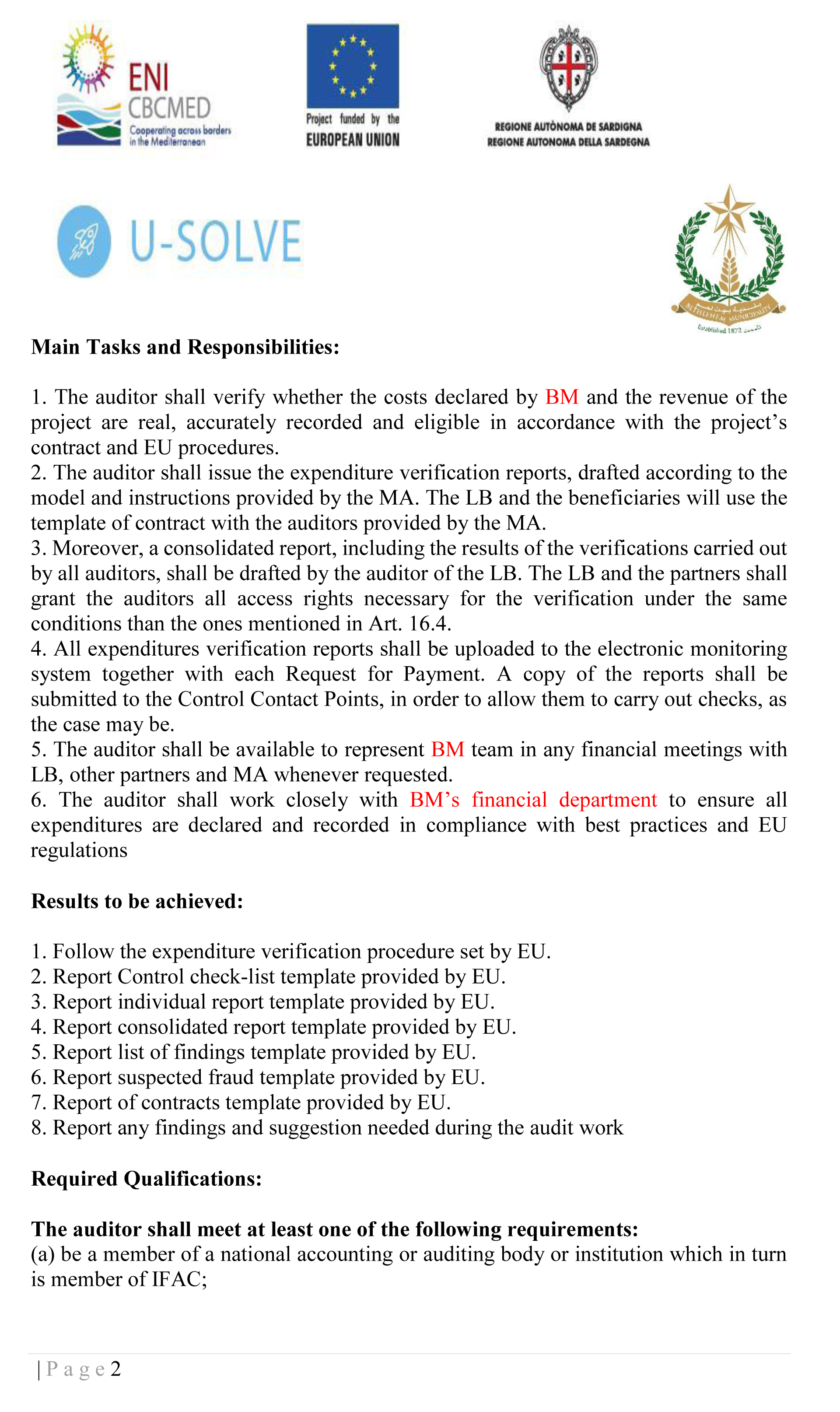 اعلان صادر عن بلدية بيت لحم: مطلوب شركة تدقيق حسابات خارجية