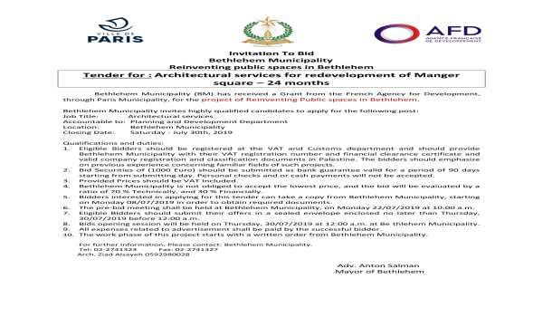 Invitation To Bid -Architectural services for redevelopment of Manger square 