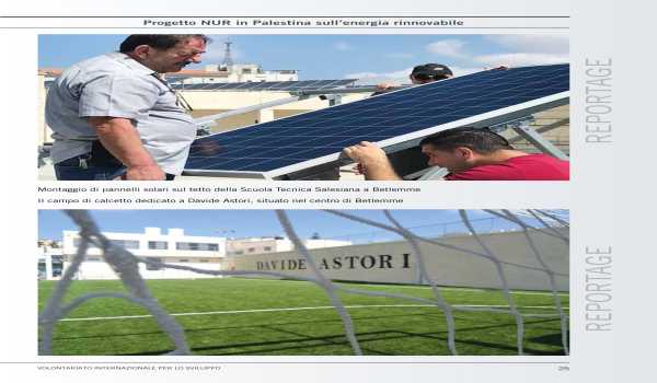 ضمن النشاطات التوعية لمشروع "نور للطاقة المتجددة" الذي تعمل عليه بلدية بيت لحم بالتعاون مع بلدية تورين الإيطالية بتمويل من التعاون الإيطالي، تم نشر عدة مقالات في مجلة Un Mondo Possibile 65 الإيطالية